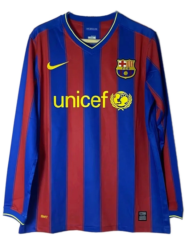 Barcelona maillot rétro à manches longues pour hommes, uniforme de football, premier kit de football bleu pour hommes, 2009-2010