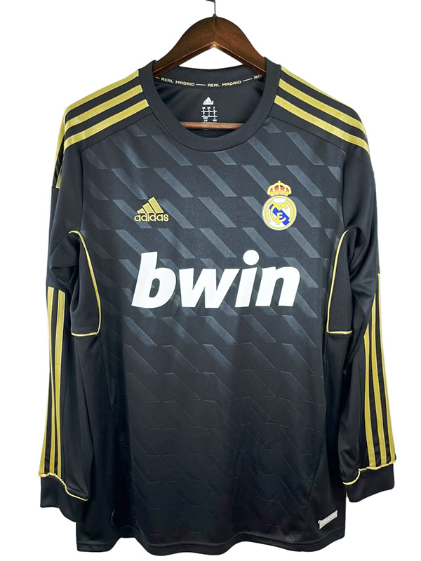 Real madrid maillot rétro à manches longues uniforme de football pour hommes deuxième maillot de football noir sportswear 2011-2012