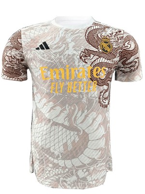 Real Madrid blanc marron version spéciale joueur maillot de football dragon uniforme de football kit de football de sport pour hommes chemise haute 2024-2025