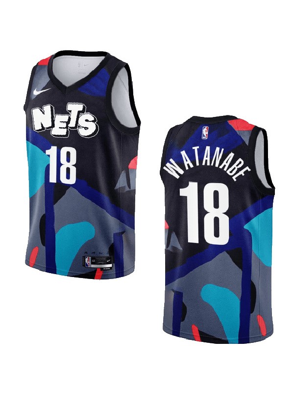 Brooklyn Nets jersey city edition Yuta Watanabe KAWS 18 black uniform men's basketball shirt swingman vest 2023-2024