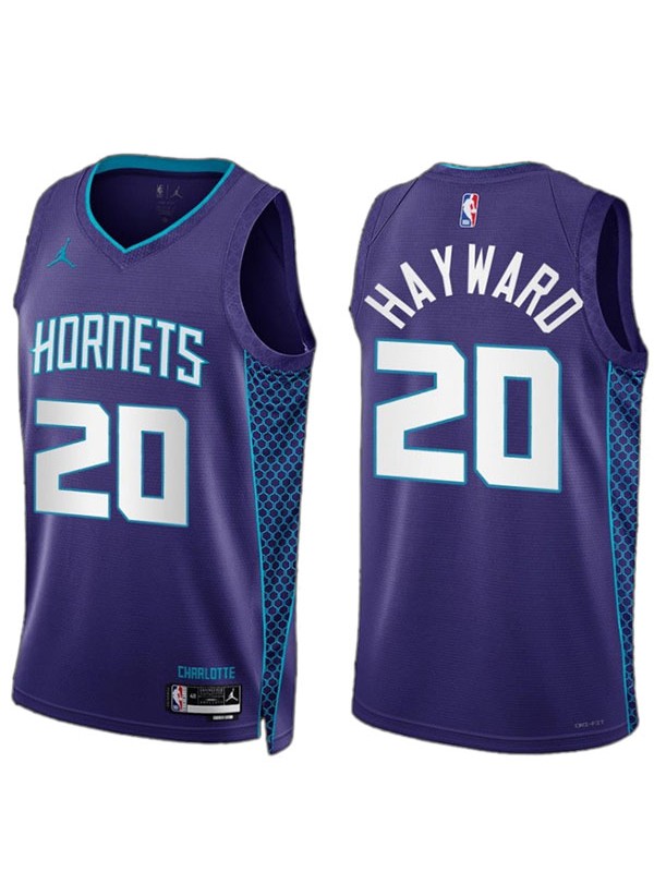 Charlotte Hornets Gordon Hayward maillot violet 20 déclaration édition uniforme de basket-ball swingman chemise limitée 2023
