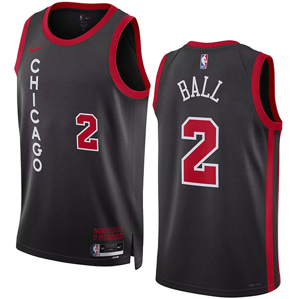 Chicago Bulls city edition Lonzo Ball 2 maillot swingman maillot de basket-ball noir limité 2024