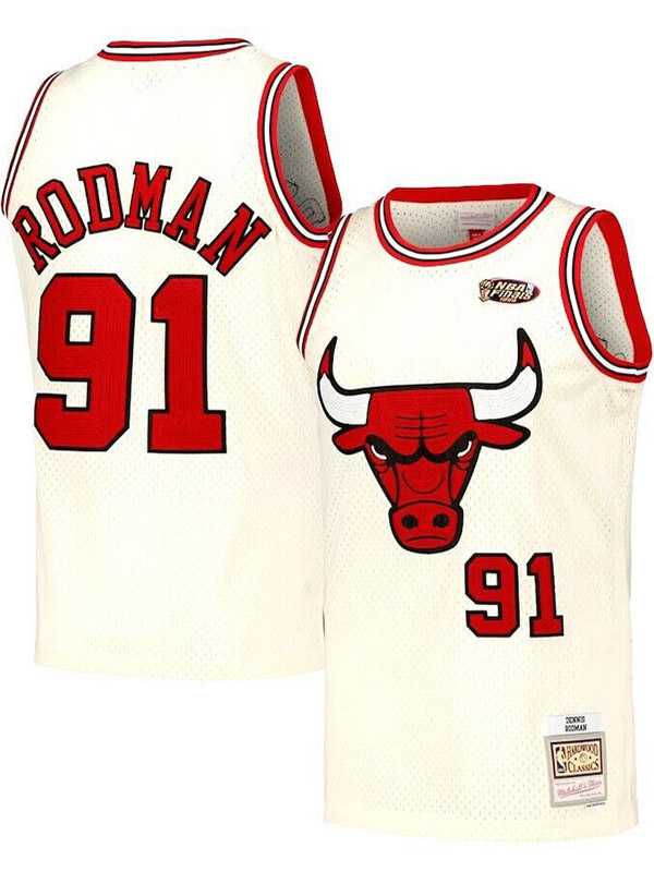 Chicago Bulls Dennis Rodman 91 retro statement edition swingman jersey basketball blanc edition limitée gilet