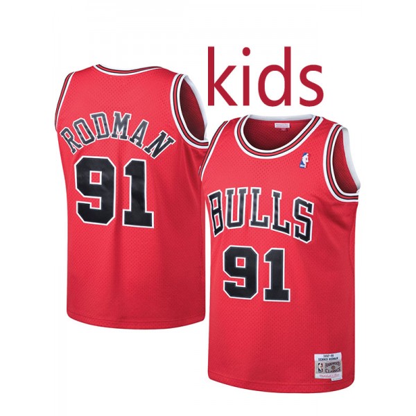 Chicago bulls kids city edition swingman retro jersey youth Dennis Rodma 91 uniform children red basketball limited vest