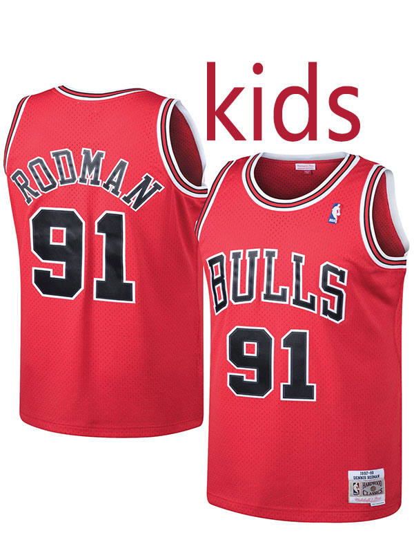 Chicago bulls kids city edition swingman retro jersey youth Dennis Rodma 91 uniform children red basketball limited vest