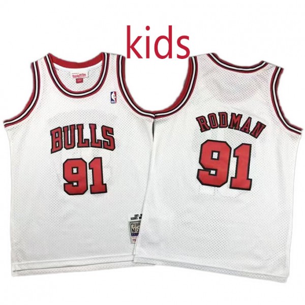 Chicago bulls kids city edition swingman retro jersey youth Dennis Rodma 91 uniform children white basketball limited vest