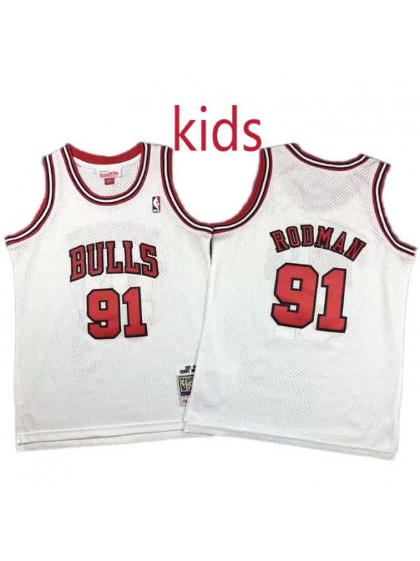 Chicago bulls kids city edition swingman retro jersey youth Dennis Rodma 91 uniform children white basketball limited vest