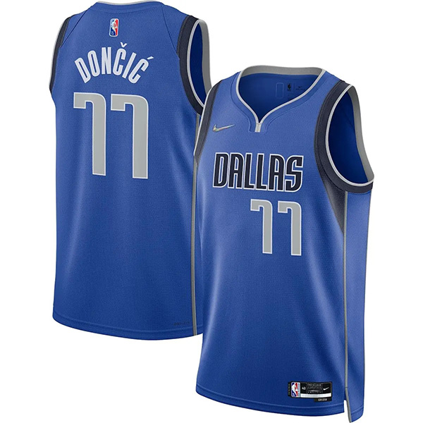 Dallas Mavericks 77 Luka Dončić maillot 75e uniforme de basket-ball de la ville bleu swingman édition limitée kit 2022