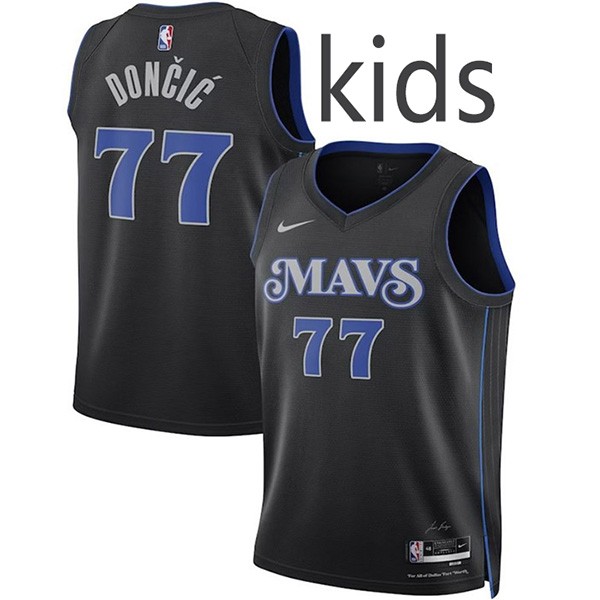 Dallas mavericks jordan statement edition swingman kids jersey youth luka doncic 77 black blue basketball uniform children limited vest
