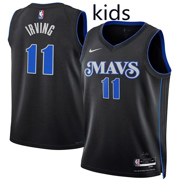 Dallas Mavericks Kyrie Irving 11 kids city edition swingman jersey youth black blue uniform children basketball limited vest