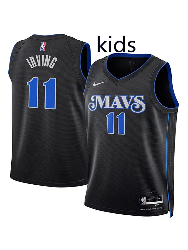 Dallas Mavericks Kyrie Irving 11 kids city edition swingman jersey youth black blue uniform children basketball limited vest