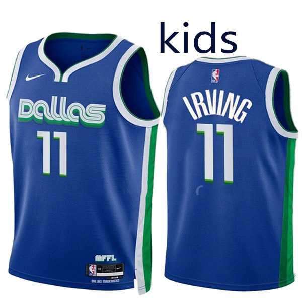 Dallas Mavericks Kyrie Irving 11 kids city edition swingman jersey youth blue white uniform children basketball limited vest