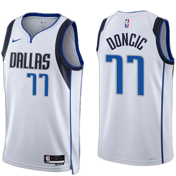 Dallas Mavericks Luka Doncic maillot ville édition blanc 77 uniforme de basket-ball swingman édition limitée chemise 2023