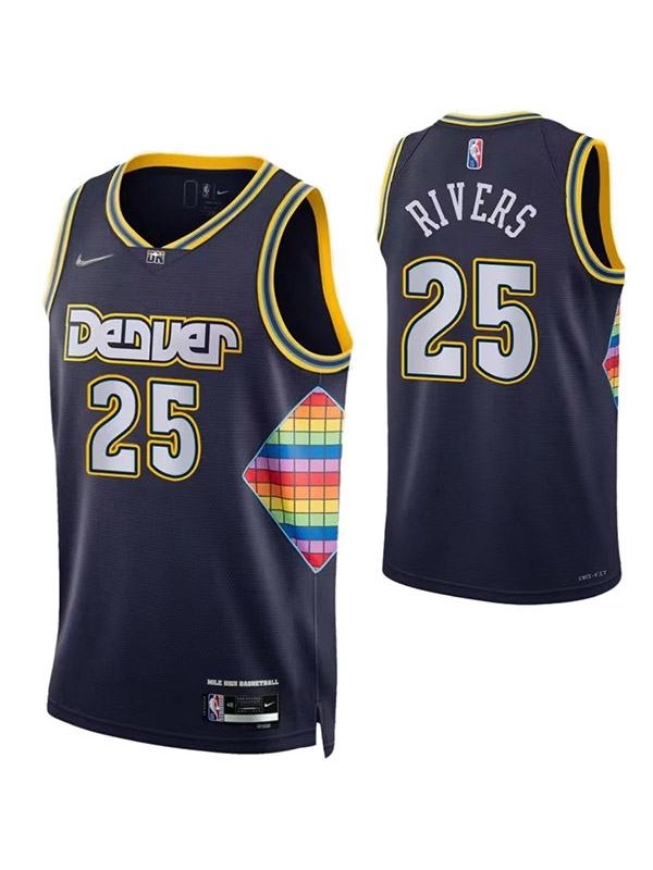 Denver Nuggets 25 Rivers jersey navy classic edition basketball uniform swingman kit limited shirt 2022-2023