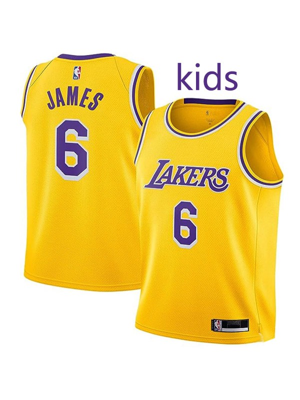 Los Angeles Lakers LeBron James 6  kids city edition swingman jersey youth gold uniform children basketball limited vest