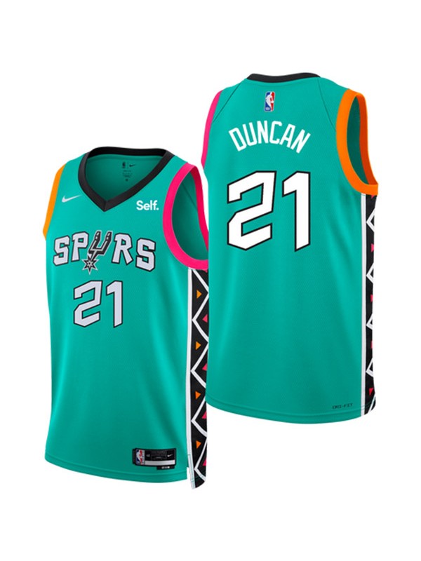 San Antonio Spurs jersey Men's city edition cyan 21# Tim Duncan swingman uniform 2022-2023