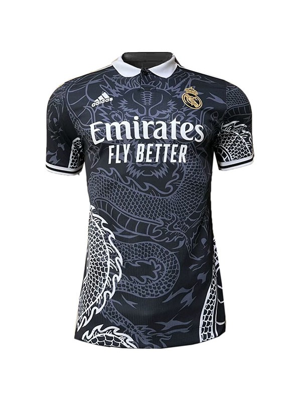 Real madrid maillot de dragon du uniforme de football spécial kit de football pour hommes noir blanc haut de sport chemise 2023-2024
