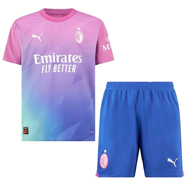 AC Milan troisième maillot de football pour enfants kit de football pour enfants 3ème mini-chemise de football uniformes pour jeunes 2023-2024