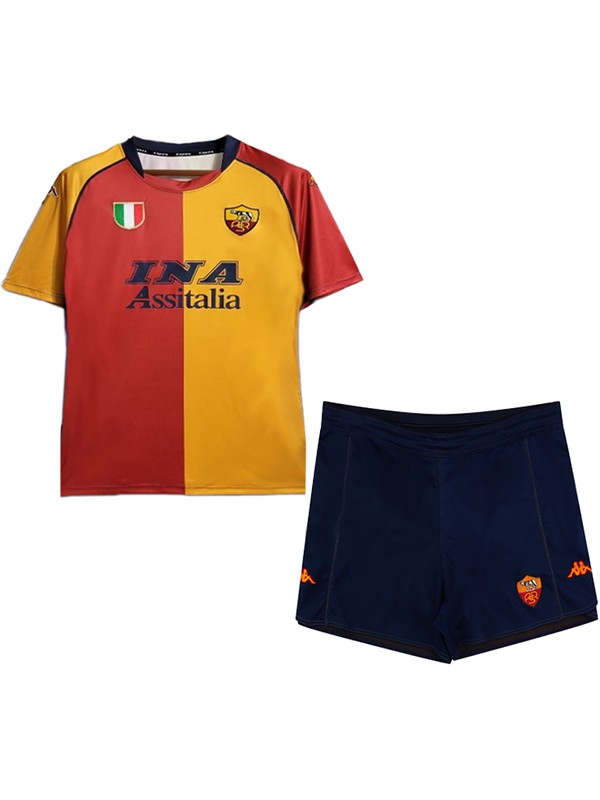 AS roma maillot rétro enfant domicile kit de football vintage united children premier mini-chemise de football uniformes pour jeunes 2001-2002
