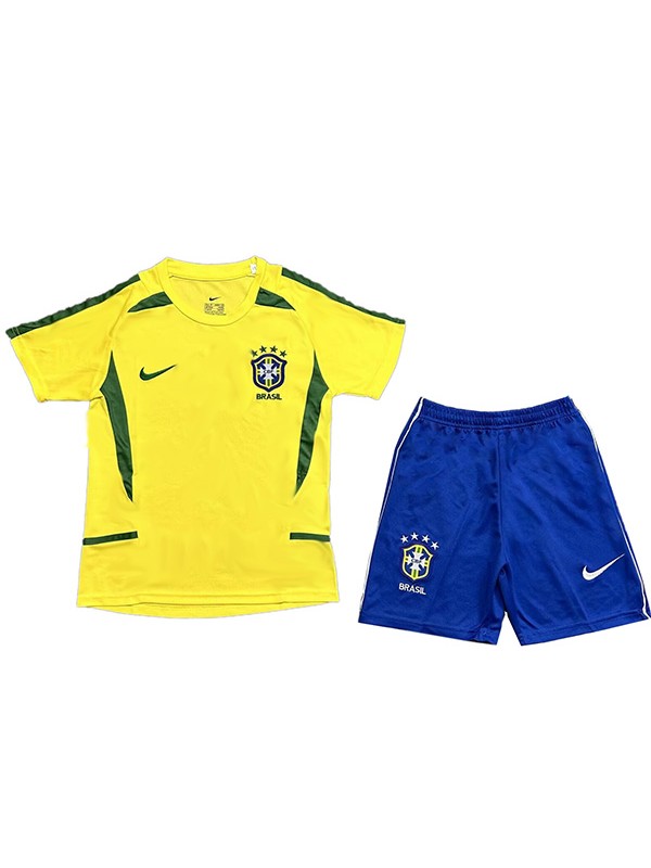 Brazil maillot rétro enfant domicile Kit de football vintage pour enfants premier mini-chemise de football uniformes pour jeunes 2002