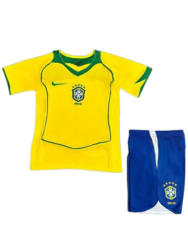 Brazil maillot rétro enfant domicile Kit de football vintage pour enfants premier mini-chemise de football uniformes pour jeunes 2004