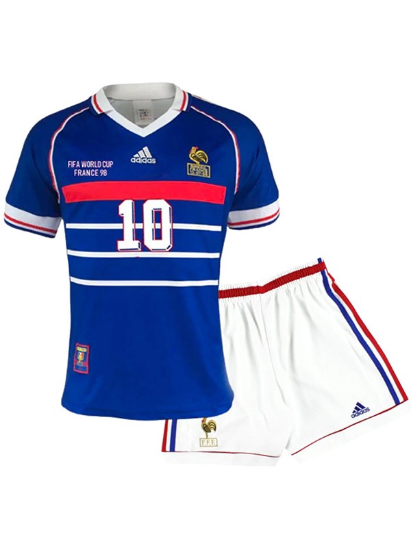 France maillot rétro enfant domicile kit de football pour enfants vintage premier mini-chemise de football uniformes pour jeunes 1998