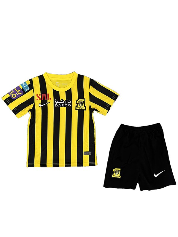 Ittihad domicile maillot enfant kit de football jeddah united children first football mini shirt uniformes de jeunesse 2023-2024