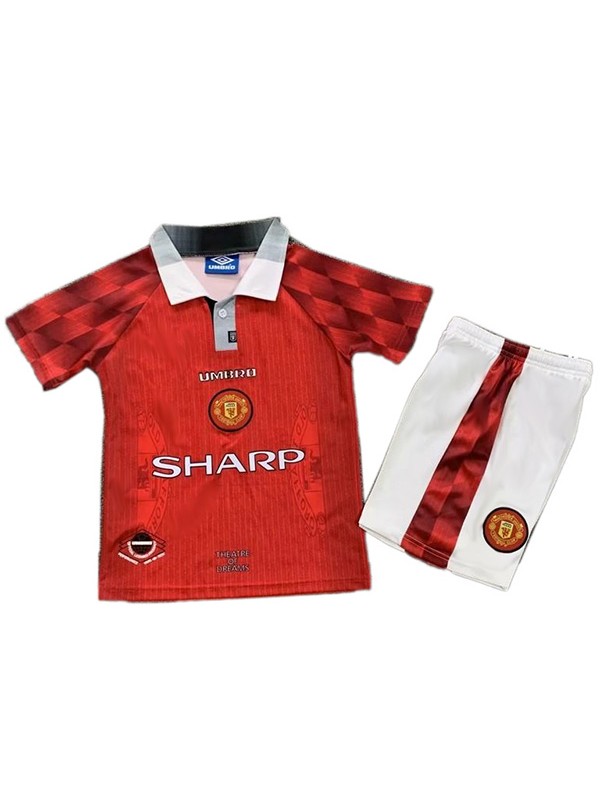 Manchester united maillot rétro enfant domicile kit de football enfants vintage premier maillot de football mini uniformes de jeunesse 1996-1998