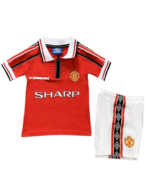 Manchester united maillot rétro enfant domicile kit de football enfants vintage premier maillot de football mini uniformes de jeunesse 1998-1999 