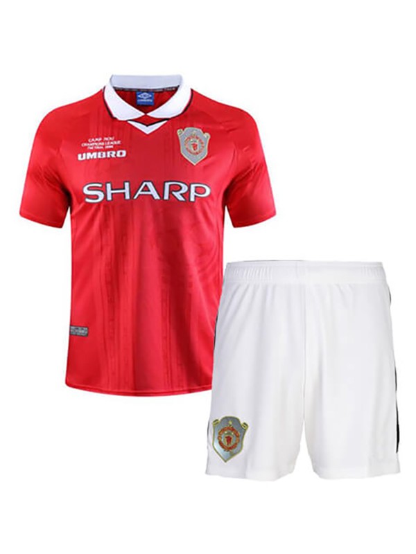 Manchester United maillot rétro enfant domicile kit de football enfants vintage premier maillot de football mini uniformes de jeunesse 1999-2000