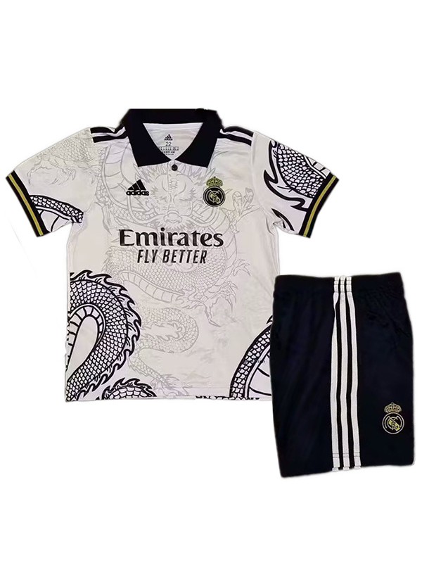 Real madrid édition spéciale enfants maillot dragon football enfants maillot de football blanc mini uniformes de jeunesse 2023-2024