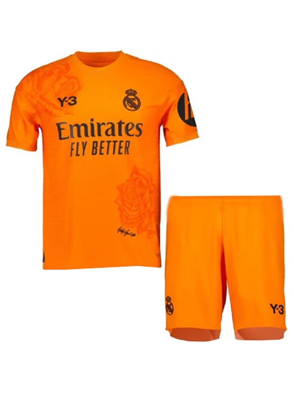 Real Madrid Y3 Maillot de football pour enfants Kit de football pour enfants Mini-chemise de football orange Uniformes pour jeunes 2024-2025