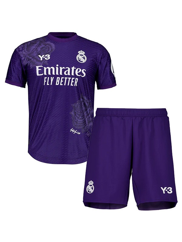 Real Madrid Y3 Maillot de football pour enfants Kit de football pour enfants Mini-chemise de football violet Uniformes pour jeunes 2024-2025