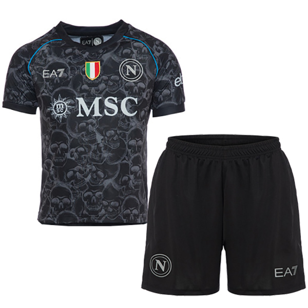 SSC napoli maillot enfant halloween kit de football enfants mini-chemise de football noire uniformes de jeunes 2023-2024