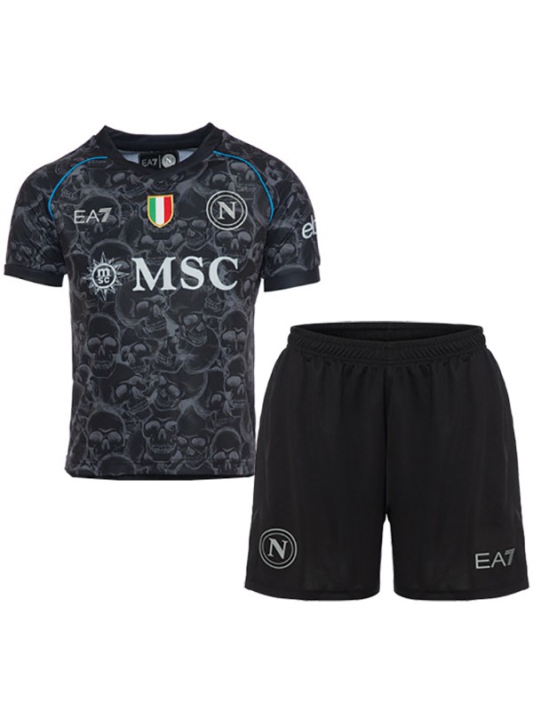 SSC napoli maillot enfant halloween kit de football enfants mini-chemise de football noire uniformes de jeunes 2023-2024