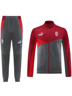 AC Milan veste vêtements de sport de football survêtement fermeture éclair complète kit d'entraînement rouge gris pour hommes manteau de football en plein air 2024-2025