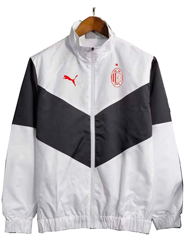 AC milan windbreaker hoodie jacket football sportswear tracksuit full zipper men's training white kit outdoor soccer coat 2023-2024