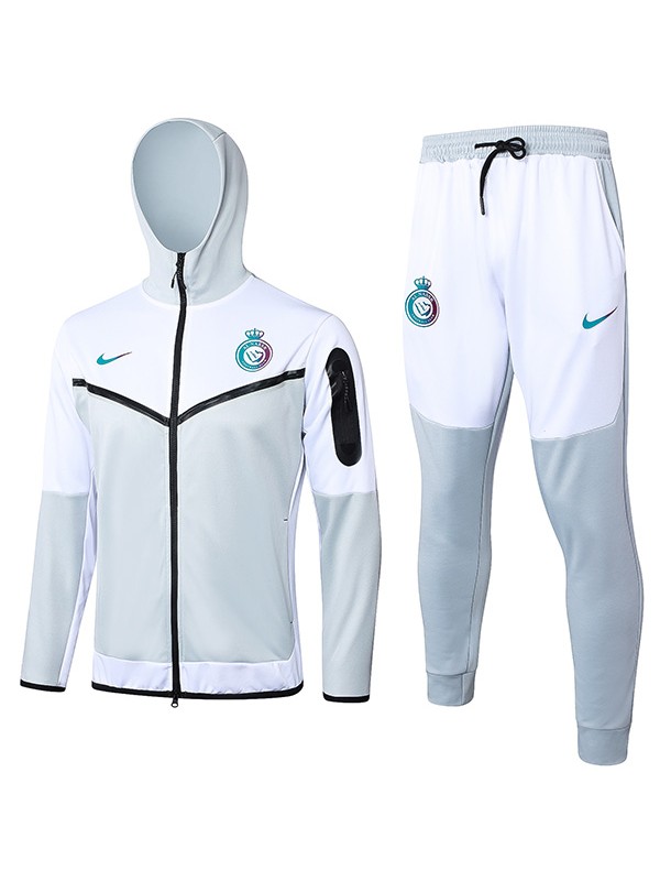 Al-Nassr veste à capuche vêtements de sport de football survêtement fermeture éclair complète kit d'entraînement pour hommes uniforme athlétique extérieur football gris manteau blanc 2024-2025