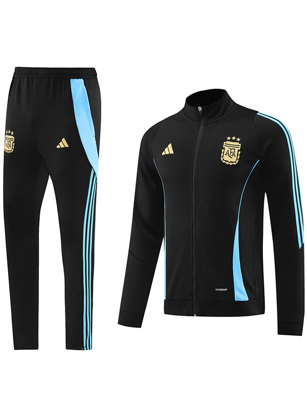 Argentina veste de sport de football survêtement fermeture éclair complète kit d'entraînement noir pour hommes manteau de football en plein air 2024-2025