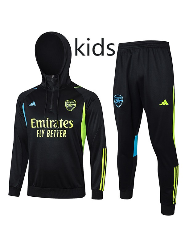 Arsenal hoodie jacket kids kit black football sportswear tracksuit half zipper youth training uniform outdoor children soccer coat 2023-2024