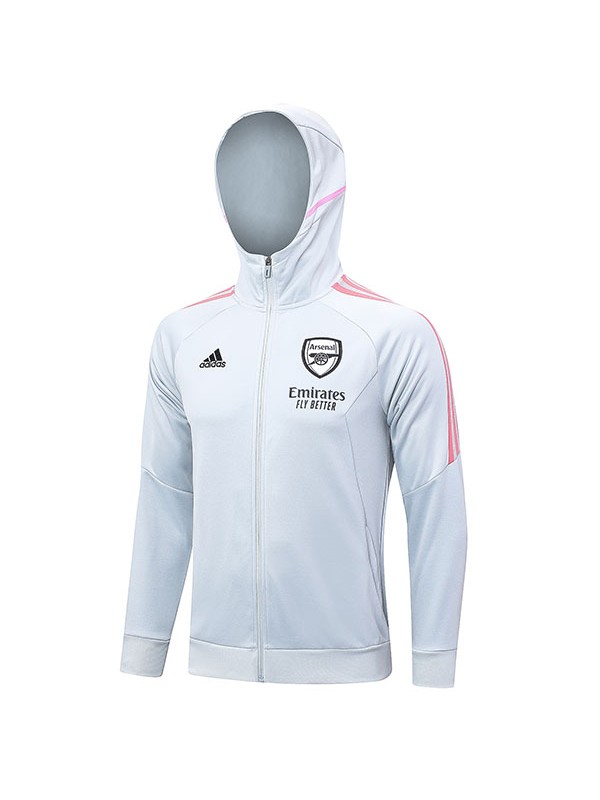Arsenal windbreaker hoodie jacket gray football sportswear tracksuit full zipper men's training kit outdoor soccer uniform 2023-2024
