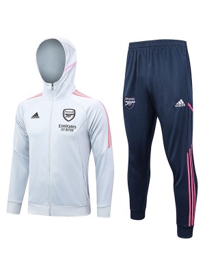 Arsenal windbreaker hoodie jacket gray football sportswear tracksuit full zipper men's training kit outdoor soccer uniform 2023-2024