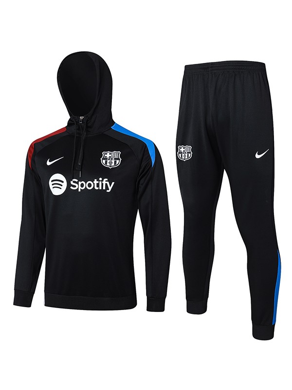 Barcelona veste à capuche Survêtement de sport de football noir avec fermeture éclair complète kit d'entraînement pour hommes manteau de football uniforme athlétique extérieur 2024-2025