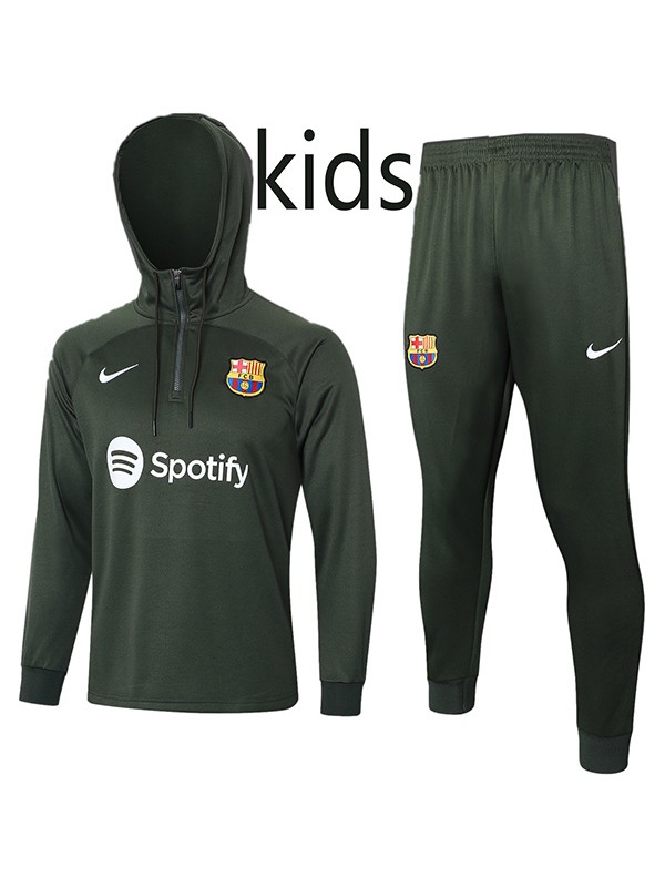 Barcelona hoodie jacket kids kit football sportswear tracksuit half zipper youth training army green uniform outdoor children soccer coat 2024