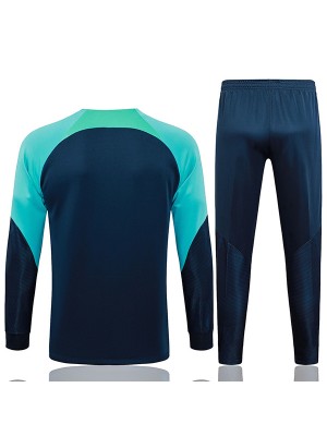 Barcelona jacket football sportswear tracksuit long zip uniform men's navy teal training kit outdoor soccer coat 2023-2024
