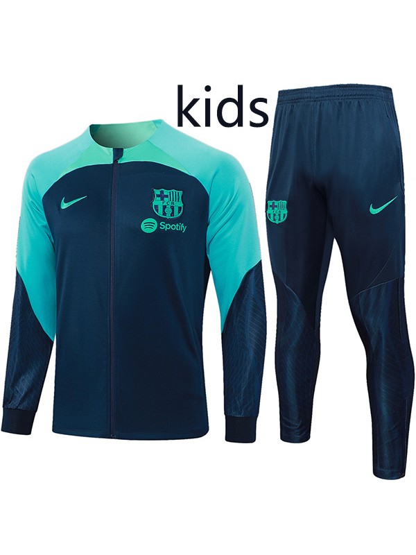 Barcelona jacket kids kit football sportswear tracksuit teal full zip youth training uniform outdoor children soccer coat 2023-2024