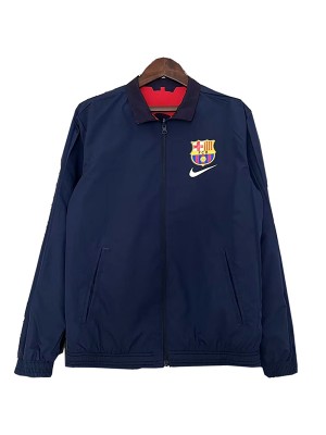 Barcelona windbreaker hoodie jacket football sportswear tracksuit full zipper men's training kit red navy outdoor soccer coat 2024