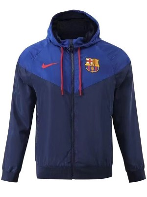Barcelona coupe-vent à capuche veste de football vêtements de sport survêtement fermeture éclair complète entraînement pour hommes kit bleu marine manteau de football en plein air 2024-2025