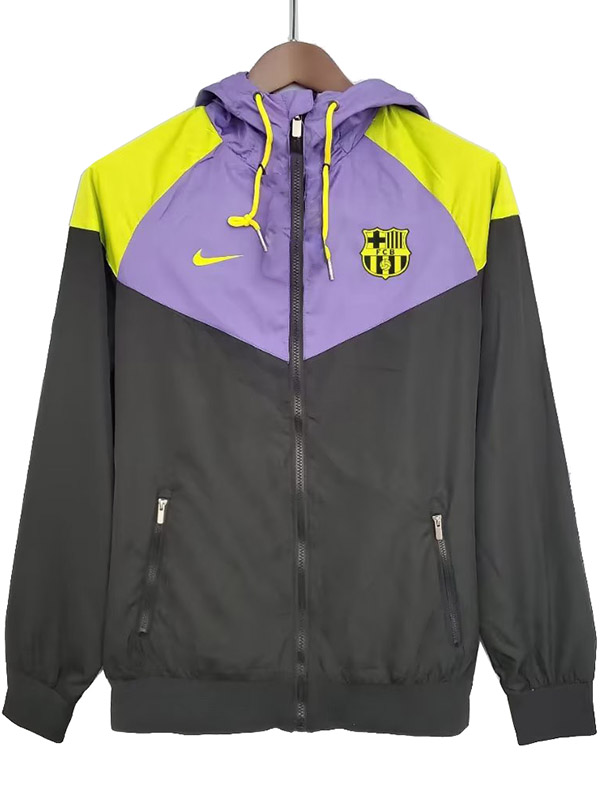 Barcelona windbreaker jacket football sportswear tracksuit full zipper men's training black purple kit outdoor soccer coat 2023-2024