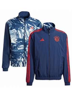 Bayern Munich windbreaker hoodie jacket football sportswear tracksuit full zipper men's training kit navy outdoor soccer coat 2024